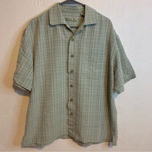 EUC BATIK BAY Shortsleeve Button Front Shirt Plaid Large Green Hawaiian Shirt